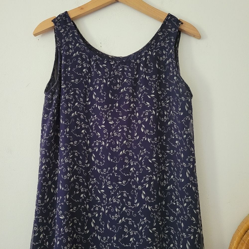 Vintage Robbie Bee Petites 100% Silk Dress Navy Blue Floral 6P - Picture 8 of 9